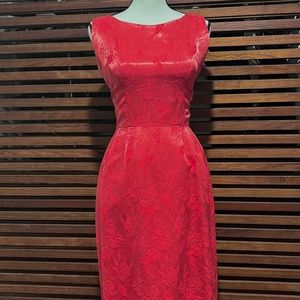1960s Red Floral Brocade Cocktail Dress, Saks Fifth Avenue